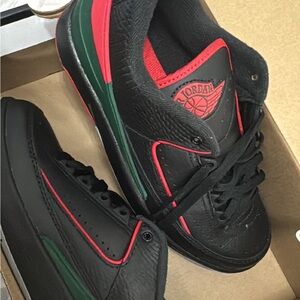 Jordan Black Sneakers with Red and Green Accents